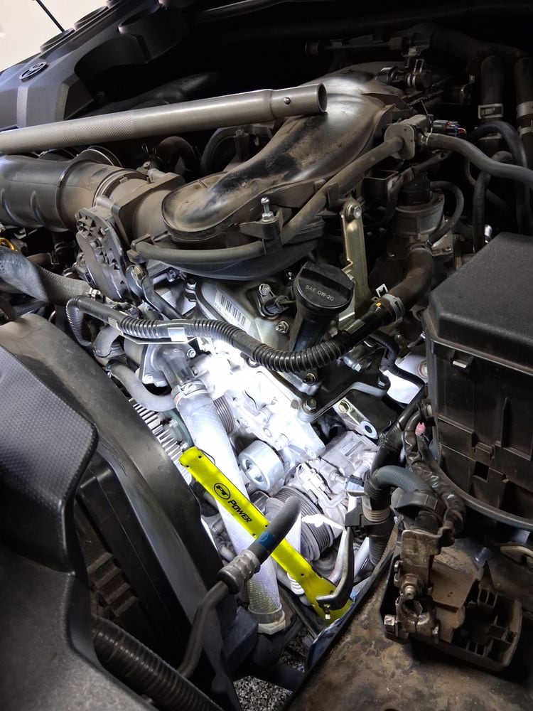 Toyota engine bay, mid-service